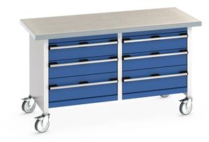Bott Mobile Bench1500Wx750Dx840mmH - 6 Drawers & Lino Top 1500mm Wide Storage Benches 41002108.11v Gentian Blue (RAL5010) 41002108.24v Crimson Red (RAL3004) 41002108.19v Dark Grey (RAL7016) 41002108.16v Light Grey (RAL7035) 41002108.RAL Bespoke colour £ extra will be quoted